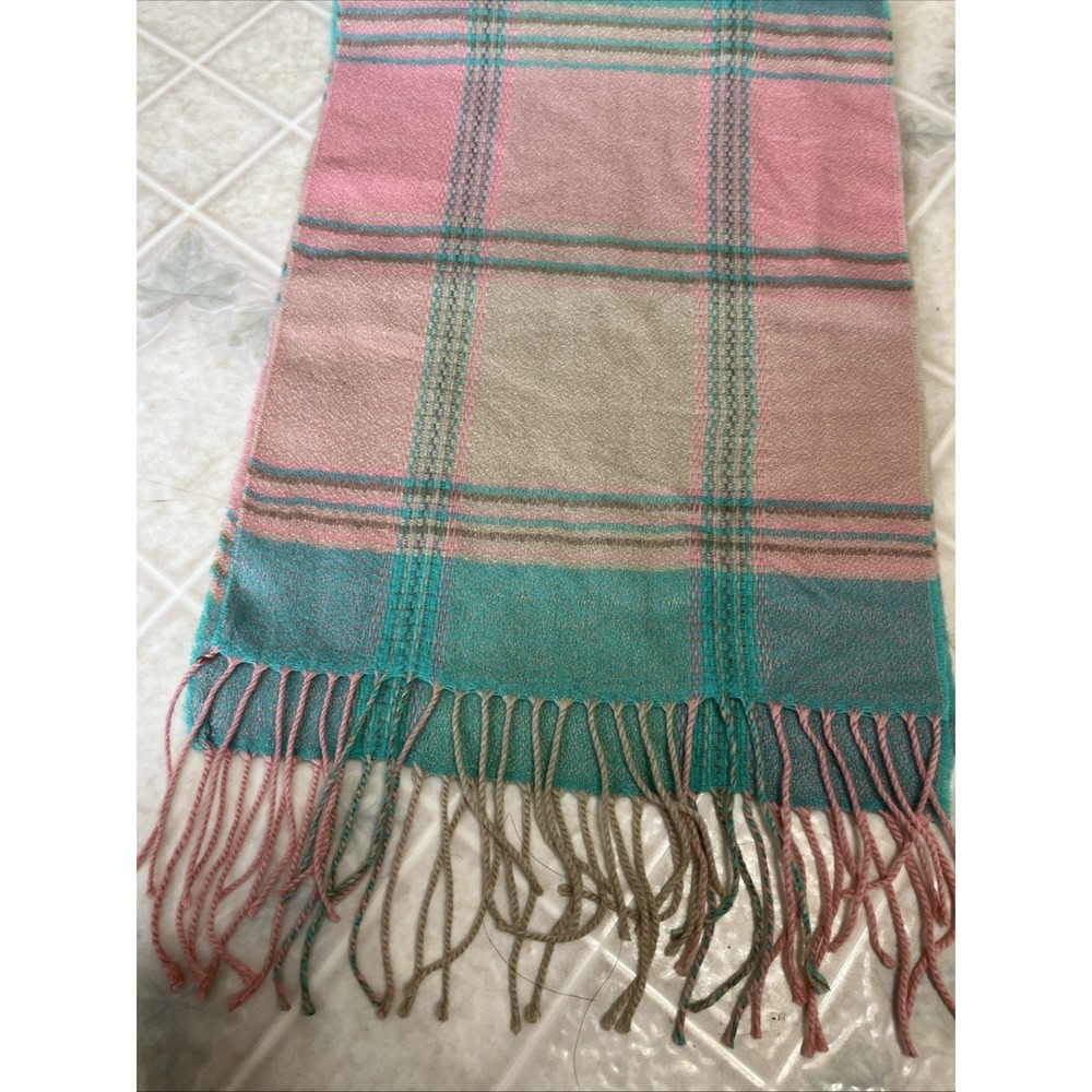 Men's Women's Winter Made in Scotland 100% CASHMERE Scarf Pink Turquoise Plaid